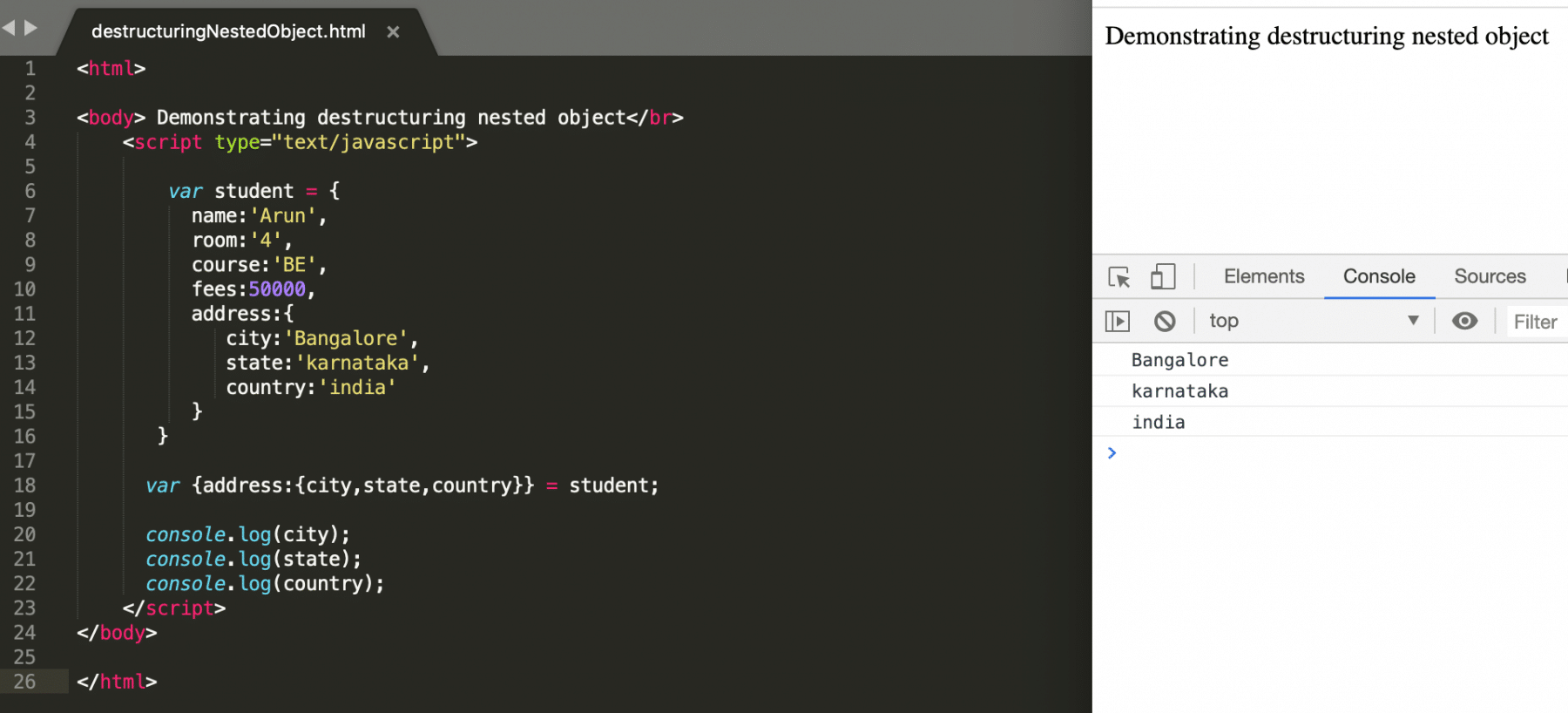 javascript destructuring assignment nested